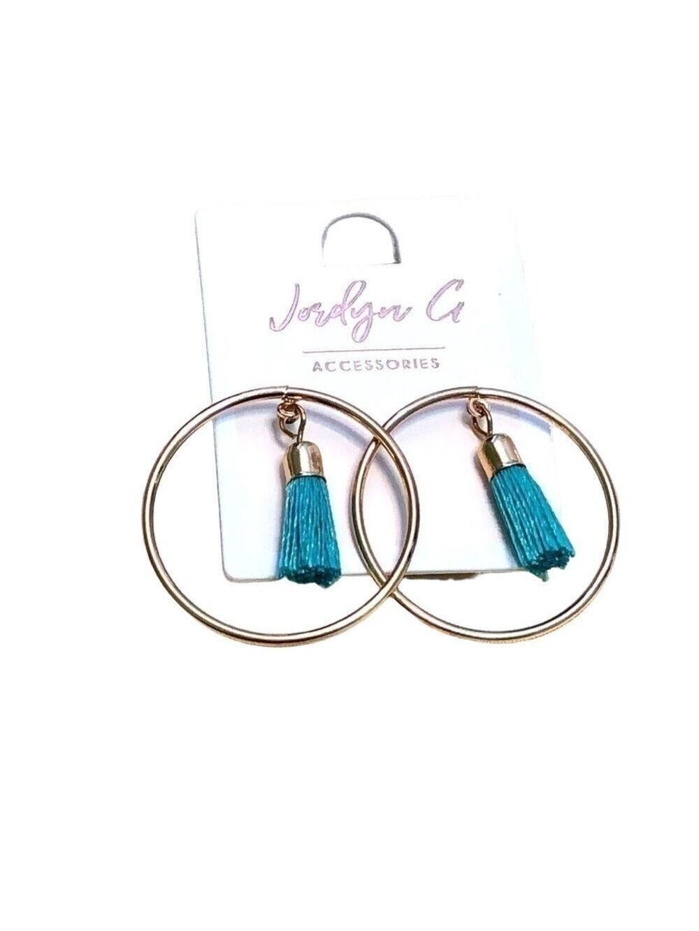Jordyn A Turquoise Tassel Gold Hoop Earrings